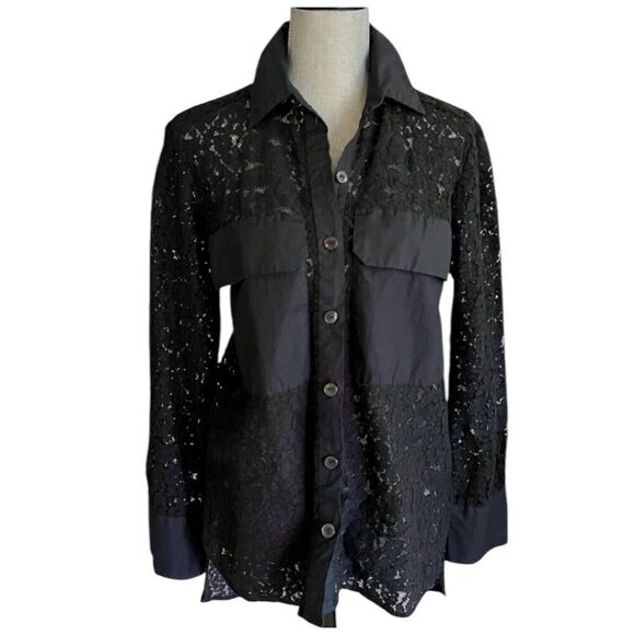 ✨Zara All Over Lace Long Black Sz Small Shirt✨ - Picture 8 of 13